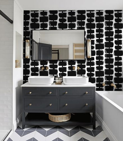 Safiyya 17.3"x197" Peel and Stick Wallpaper Black and White Contact Paper Mid Century Modern Abstract Geometric Wall Paper Self Adhesive Removable Wallpaper for Bathroom and Bedroom Vinyl - color: Black/White, size: 17.3" x 197"