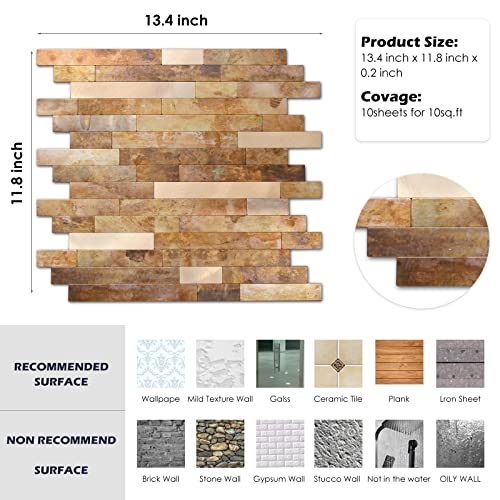 Yipscazo 2026 New Upgrade Peel and Stick Backsplash, Stick on Backsplash Tiles for Kitchen, Bathroom, Fireplace(5 Sheets, Copper) - color: Copper
