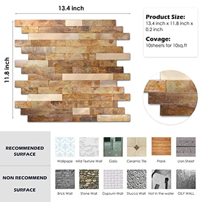 Yipscazo 2026 New Upgrade Peel and Stick Backsplash, Stick on Backsplash Tiles for Kitchen, Bathroom, Fireplace(5 Sheets, Copper) - color: Copper