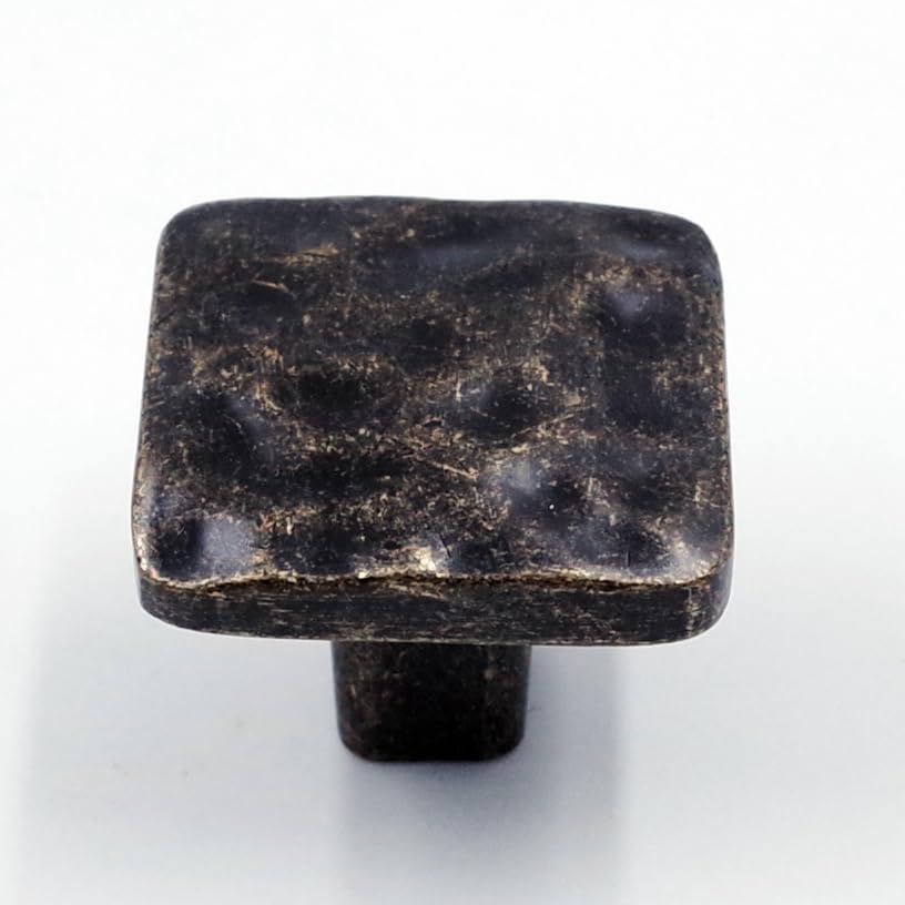 Jetland Square Hammered Cabinet Knobs - 6-Pack, Antique Brass, 1-1/4" Knobs, Rustic Solid Cast Square Knobs for Dresser Nightstand Furniture, HT0612ABR30 - color: Antique Brass, size: 1-1/4" Knobs