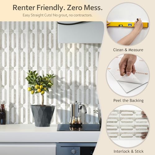 STICKGOO Peel and Stick Backsplash Tiles, 12 x 12 in, White/Beige - color: Pure White+Beige Slate
