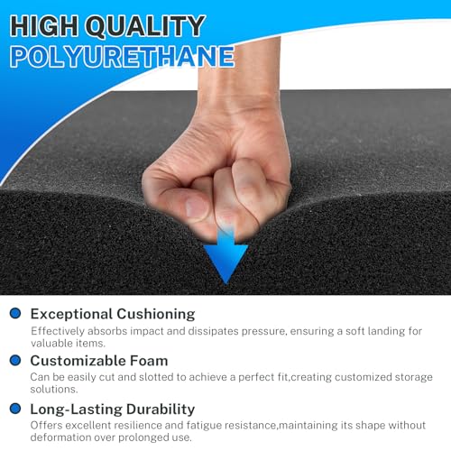 Polyurethane Foam Padding, 4 PCS 16 x 12 x 0.5 Inch Black Soft Cuttable Packing Foam Inserts for Cases, Furniture, Automotive and Packaging - color: Black, size: 16x12x0.5 4P