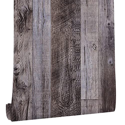 Yun-aeon Natural Wood-Gray Contact Paper Peel and Stick Wallpaper - color: Natural Wood-Gray, size: 17.3" x 400"