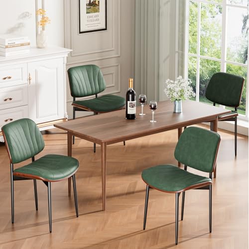 REONEY Dining Chairs Set of 4, Mid-Century Modern Kitchen Chairs, Green - color: Dark Green Shell Strips