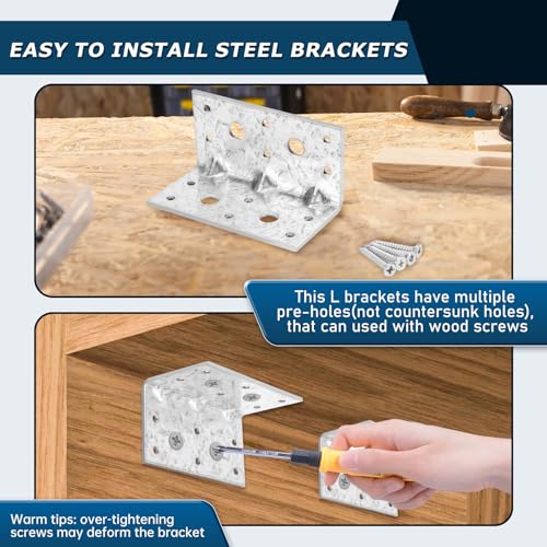 6Pcs L Brackets for Wood Galvanized, 90 Degree Corner Brace 3.9x2.1x2.1in, Anti-Rust and Reinforcing Right Angle Bracket, 2.8mm Thickness - size: 3.9x2.1x2.1in