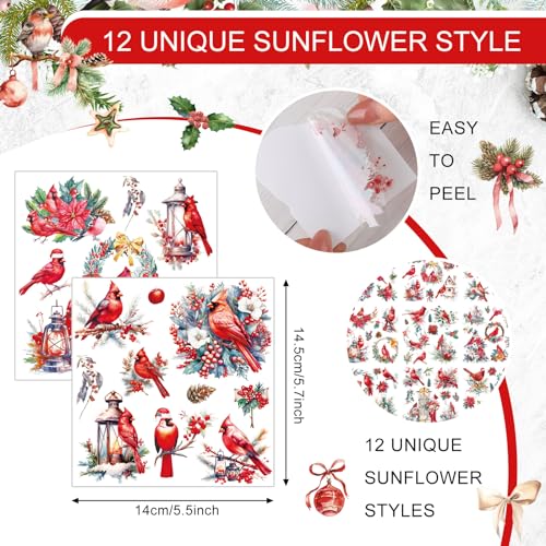 BBTO 12 Sheets Christmas Rub on Transfers for Crafts and Furniture Christmas Rub on Transfer Stickers Winter Decals for Wood DIY Paper Home Decor, 5.5 x 5.7 Inch(Cardinal) - style: Cardinal