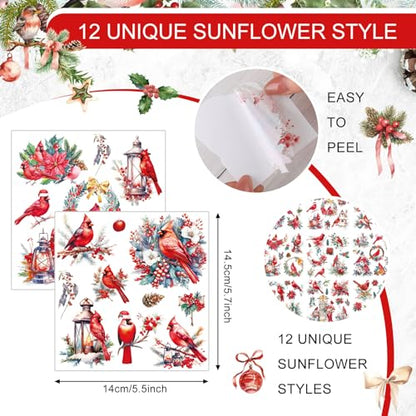 BBTO 12 Sheets Christmas Rub on Transfers for Crafts and Furniture Christmas Rub on Transfer Stickers Winter Decals for Wood DIY Paper Home Decor, 5.5 x 5.7 Inch(Cardinal) - style: Cardinal