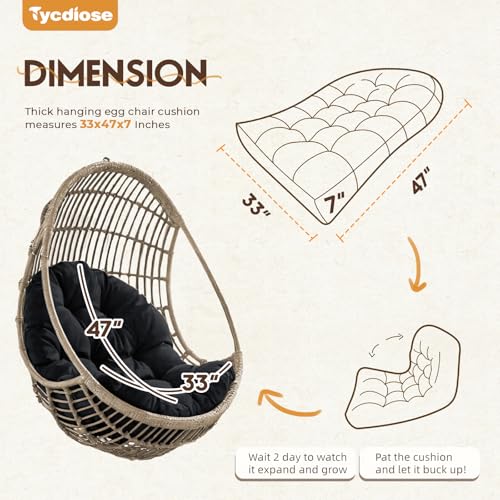 Egg Chair Cushion Replacement, Waterproof Outdoor Hanging Egg Chair Cushion Hammock Swing Chairs Cushions Pads, U-Shaped Thickened Cushions for Hanging Eggs Chairs, 47x33x7 Inches (Black) - color: Black