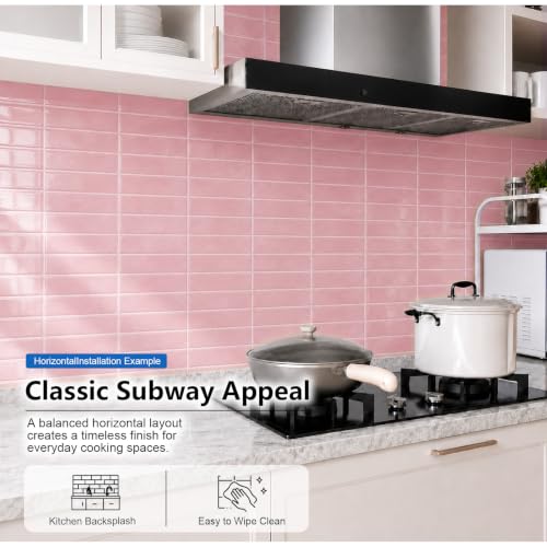 Backsplash Tile Peel and Stick, 11.42'' x 9'', Pink - color: Pink