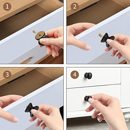 12Pcs Black Wood Dresser Knobs, Mushroom Shape - color: Black & 1 Inch