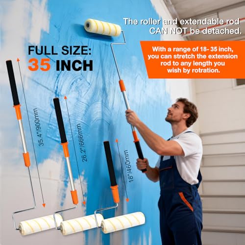 Paint Roller Kit 11 PCS, 9" Extendable Roller Frame (3 ft)