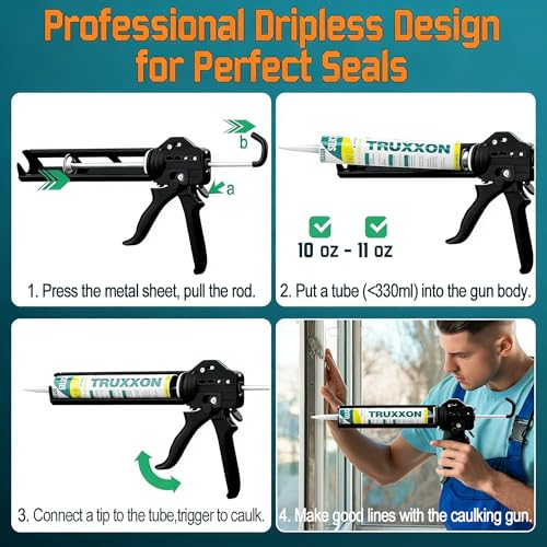 2026 One-Touch Drip-Free Caulk Gun | Effortless & Professional Design with Heavy-Duty Metal Body, 18:1 Thrust Ratio | For 9, 10, 11 oz Silicone Tubes Black - color: 3- Mix Black