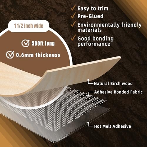 GSCIT Club Birch Edge Banding, 1 1/2 inch x 500ft roll of Wood Veneer Edge Banding Preglued Flexible, Wood Tape Banding for Cabinet Plywood - color: Birch, size: 1 1/2"x 500ft