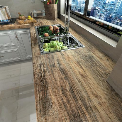 3yecao Extra Wide Thick Brown/Grey Distressed Wood Wallpaper Peel and Stick - color: Brown, size: 31" x 354"