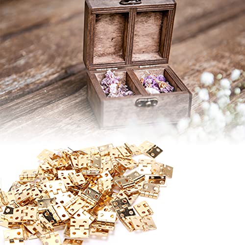 100 Pcs Mini Hinges, Small Hinges Set with 400 Pcs Screws, Tiny Hinge Retro Miniature for Miniature Furniture, Wooden Box, Jewelry Box, 0.3x0.4in (Gold)