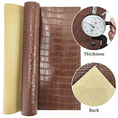 12" x 53" Glossy Embossed Crocodile Texture Faux Leather Roll Synthetic Leather Crafts Fabric for Wallets Keychains Handbags Making Sewing Crafts Material (Brown) - color: Brown