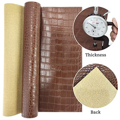 12" x 53" Glossy Embossed Crocodile Texture Faux Leather Roll Synthetic Leather Crafts Fabric for Wallets Keychains Handbags Making Sewing Crafts Material (Brown) - color: Brown