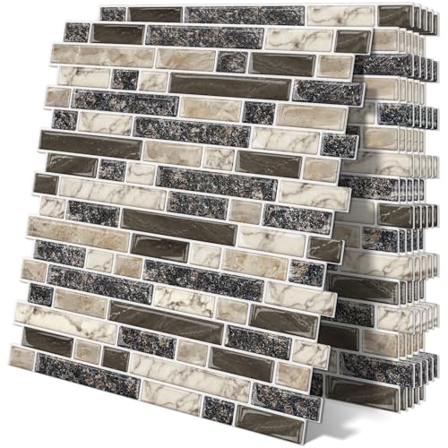 Peel and Stick Backsplash 3D Self Adhesive Wall Tile Brown 10 Sheet - color: Brown
