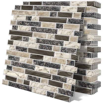 Peel and Stick Backsplash 3D Self Adhesive Wall Tile Brown 10 Sheet - color: Brown