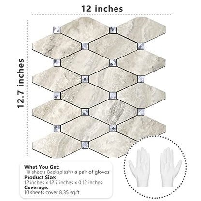 STICKGOO Peel and Stick Backsplash, 10 Sheets Beige Stone Texture Stick on Backsplash, Self Adhesive Wall Tile Sticker - color: Beige Stone Texture