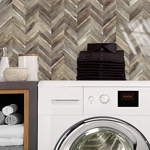 STICKGOO Herringbone Tile Peel and Stick Backsplash for Kitchen&Bathroom - color: Faux Wood Mixed Gold