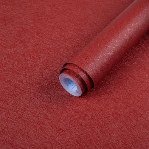 Dark Red Peel and Stick Self Adhesive Wallpaper Embossed Silk Contact Paper - color: Drak Red, size: 15.7" x 118"