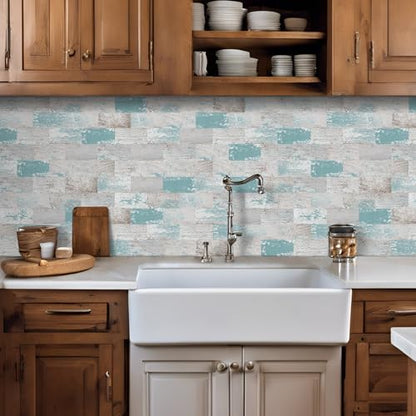 DEWOO Peel and Stick Wall Tile Kitchen Backsplash Self Adhesive 10 Sheet - color: Turquoise