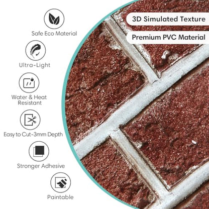 Commomy Faux Brick Panels Peel and Stick Wall Stickers 10 Pcs 11.8" x 11.8" - color: Brick-WR