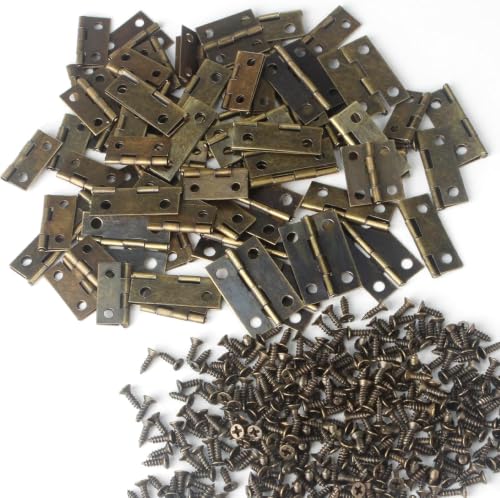 50 Pcs Mini Bronze Hinges Set for Wooden & Jewelry Box, 18 x 15 mm - color: Brown, size: 50pcs(18*15mm)