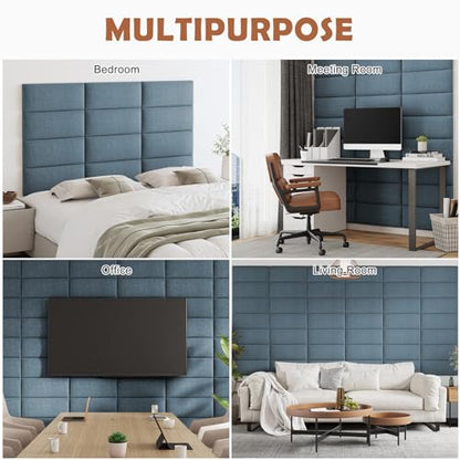 IFNOW Wall Mounted Headboard, Peel and Stick Panels, Dusty Blue, King - color: Fabric-dusty Blue, size: King