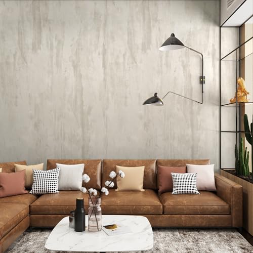 31.5x315in Extra Wide Cream Concrete Wallpaper Peel Stick Milky White Plaster Effect Contact Paper Air Guide Slot Design Matte Thick Self-Adhesive Waterproof Vinyl Wrap Industrial Style Wall Sticker - color: Ivory White, size: 31.5" x 315"