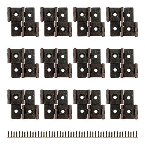 12PCS 47x47mm Double Acting Folding Screen Hinges, Retro Style Cabinet Door Hinges with Mounting Screws, Antique Red - color: Antique Red