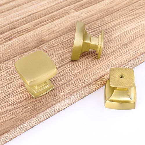 Haliwu 20 Pack Brushed Gold Cabinet Knobs Kitchen Drawer Knobs, Solid Pulls - color: Brushed Gold & Square