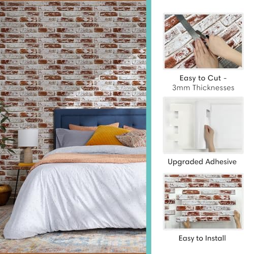 Commomy Faux Brick 3D Wall Panels Peel and Stick 12 pcs of 22.8" x 11.8" - color: Large Brick-A