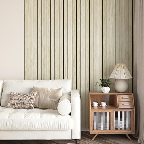 Light Oak Wood Slat Wall Panel Peel and Stick 3D Foam Wood Slat Wallpaper Removable Self Adhesive Wooden Contact Paper for Cabinets Bedroom Accent Wall Living Room Interior Decor 16.8"x118" - size: 16.8" x 118"