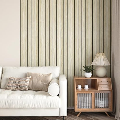 Light Oak Wood Slat Wall Panel Peel and Stick 3D Foam Wood Slat Wallpaper Removable Self Adhesive Wooden Contact Paper for Cabinets Bedroom Accent Wall Living Room Interior Decor 16.8"x118" - size: 16.8" x 118"