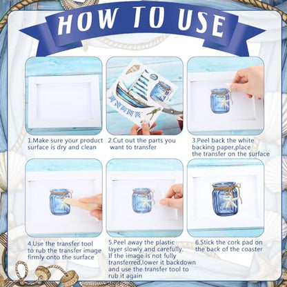Dispowreath 16 Pcs Nautical Rub on Transfer Cruise, 6x6 Ocean - style: Cruise