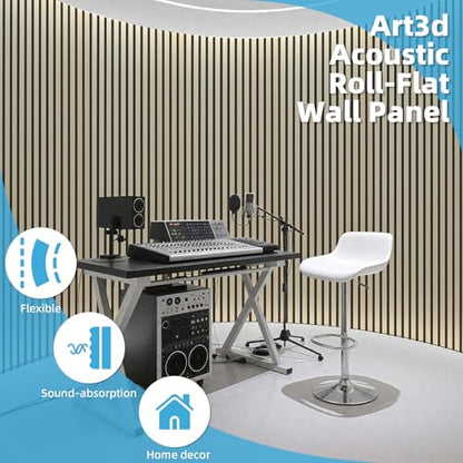 Art3d Roll-Flat Acoustic Wood Slat Wall Panel, 95.3 x 23.8 in, 2-Pack, Oak - color: Oak, size: 2-Pack - 95.3 x 23.8 Inch