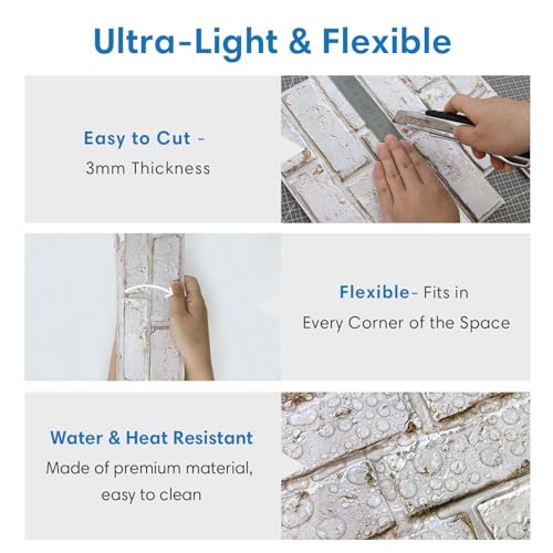 COMSTICKC 3D Faux Brick Wall Panels Peel and Stick, 10 Pcs 11.8" x 11.8" - color: Retro Yellow and White