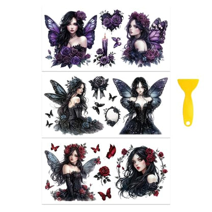 Peacoblue Dark Butterfly Fairy Rub On Transfers for Furniture Craft 6"x12" - style: Dark Butterfly Fairy