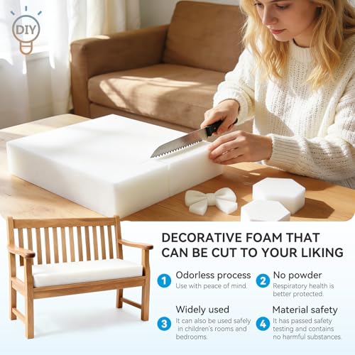 Ylymence High-Density Upholstery Foam, Furniture Padding for Sofa Cushion Replacement, DIY Cut Whole-Piece Indoor/Outdoor Foam Pads(72×24×5 Inch,White)2 Pack - size: 72*24*5, style: 2Pack