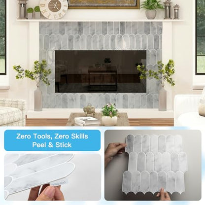 Art3d Arrowhead Design Tile Peel and Stick Backsplash, 10-Pack, Gray Marble - color: Gray Marble