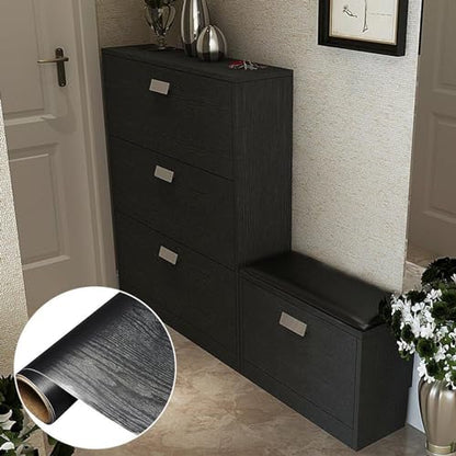 practicalWs Black Wood Wallpaper Peel and Stick Wallpaper Removable - color: Black, size: 35.4" x 118"