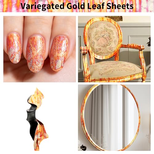 KINNO Variegated Gold Leaf Sheets 25 PCS with Random Stripe Patterns - color: Random Stripe