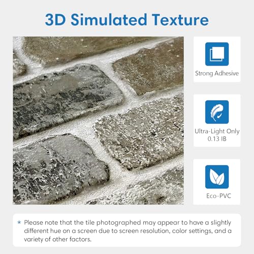COMSTICKC 3D Faux Brick Wall Panels Peel and Stick, 10 Pcs 11.8" x 11.8" - color: Brown Gray-1