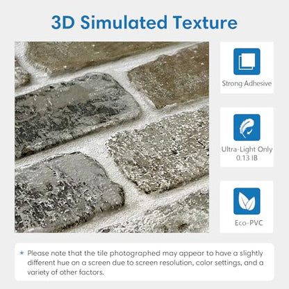 COMSTICKC 3D Faux Brick Wall Panels Peel and Stick, 10 Pcs 11.8" x 11.8" - color: Brown Gray-1