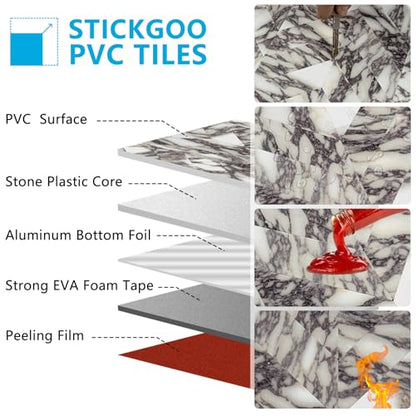 STICKGOO Herringbone Tile Peel and Stick Backsplash for Kitchen&Bathroom - color: Bulgari Purple Marble