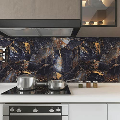 16"x 354" Black Marble Wallpaper Peel and Stick Contact Paper Waterproof Self-Adhesive Removable, Dark Blue Marble Granite Wall Covering for Countertops Apartment Kitchen Bathroom - size: 16" x 354"