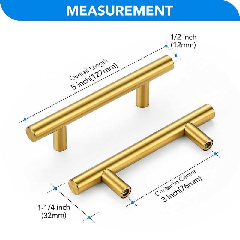HOME EDIT Gold Cabinet Handles, Drawer Pulls, 3 Inch, 30 Pack - color: Brushed Brass, size: 3 Inch Hole Center