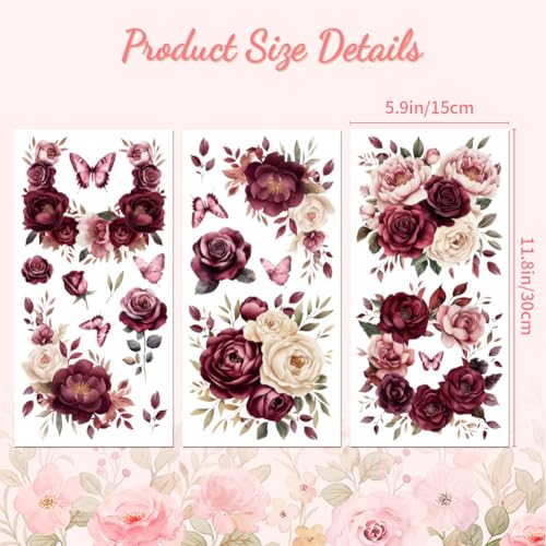 Peacoblue Burgundy Flower Rub On Transfers for Furniture Craft 6"x12" - style: Burgundy Flower